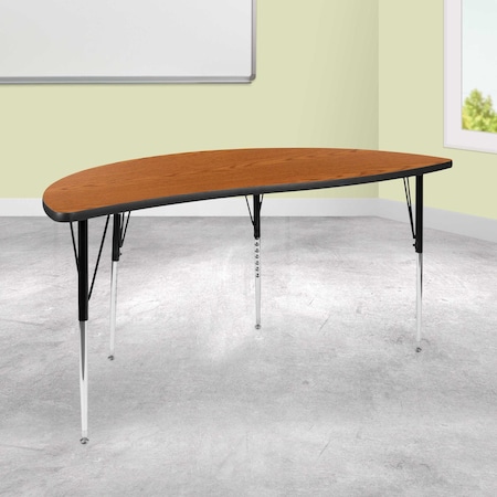 Flash Furniture Half Round 30 W, 60 L, 30.25 H, Chrome, Laminate, Particleboard, Steel, Wood Grain XU-A60-HCIRC-OAK-T-A-GG